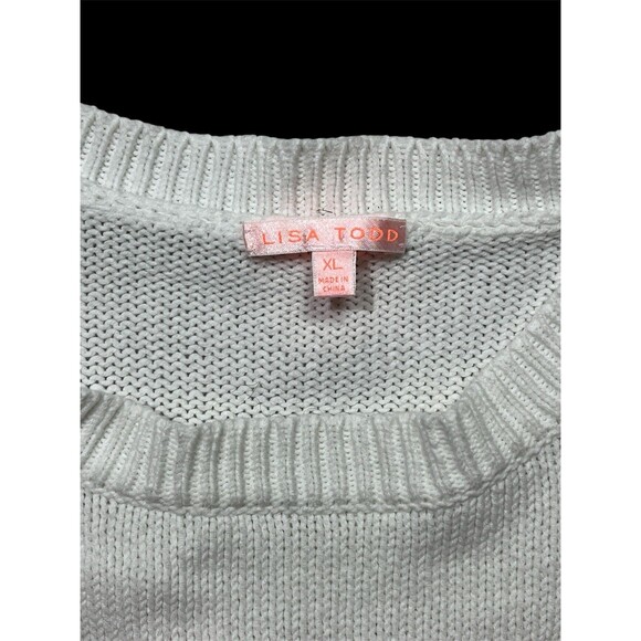 Lisa Todd White Love Stitch Sweater Size XL Pullover Heart Relaxed Colorblock - Picture 3 of 7